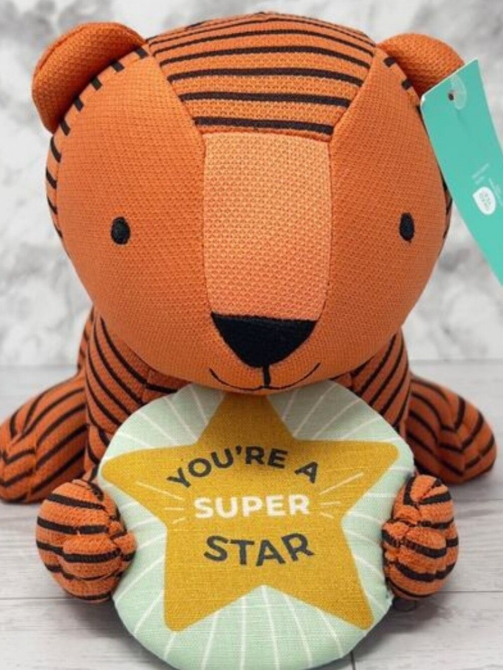 NWT Pillowfort Orange and Black Striped Plush Tiger with Gold Star - Room Decor